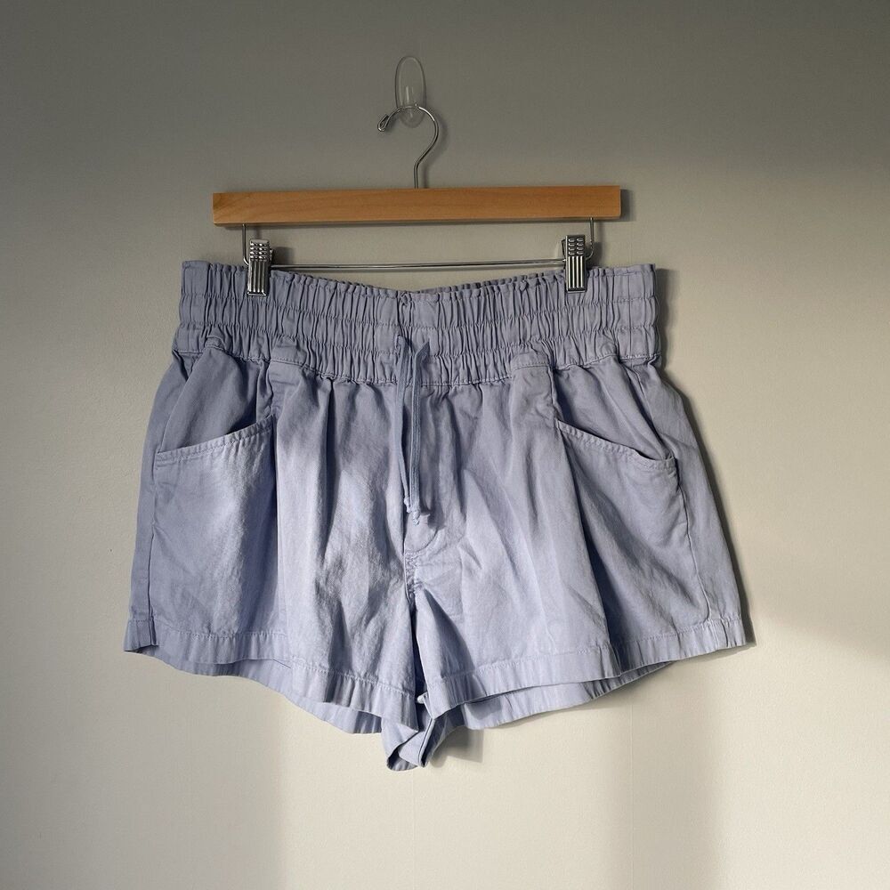 Aerie Pleated Relaxed Fit Shorts Drawstring 100% Cotton Blue Women's Size Large